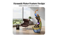Peacock Floor Water Feature Indoor Fountain Resin Sculpture LED Waterfall Statue Tranquil Cascading Water Ornament Suitable for Entrance Living Room Office Clubhouse