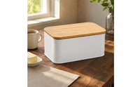Wood Lid Bread Box Rounded Corners Bread Storage Box Galvanized Iron