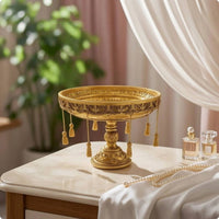 Decorative Pedestal Tray Ornate Tray with Tassels Round Riser for Tabletop, Vanity
