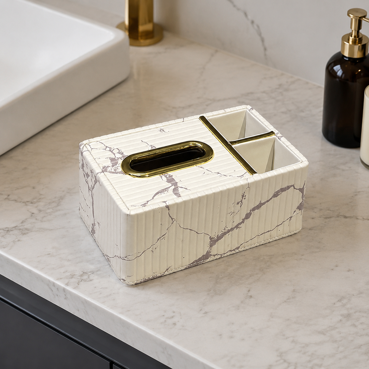 Leather Tissue Box, Modern Decorative Rectangular, Remote Control Storage for Living Room, Office