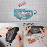 Zippered Pouch with Metal Loop Transparent Mesh Storage Pouch Transparent