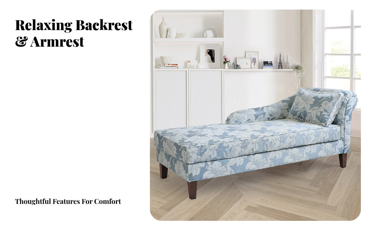 Comfortable Seating Upholstered Chaise Lounge Elegant & design Indoor Furnishing Single Armrest Household Furniture Curved Backrest for Book Lovers, Interior Designers, Living Room, Bedroom, Balcony, perusing alcove
