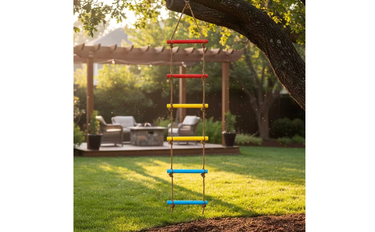 Multi-Color Climbing Rope Ladder with Plastic Rungs Splintersplinter-Safe Kids' Rope Ladder Active-Play Hanging for Toddlers, Backyard, Playground, Playroom