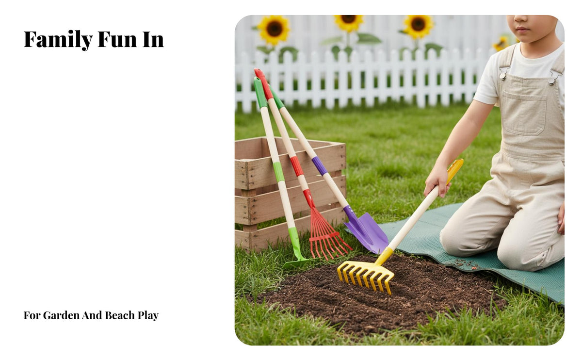 4 Pieces 4 Piece Kids Shovel and Rake Set Detachable Design Children's Shovel and Rake Set Metal Tool Head Garden Tools Easy