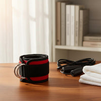Hook-and-Loop Double D-Loop Ankle Strap Padded Ankle Training Strap Metal Rings Exercise Gear Heavy Duty