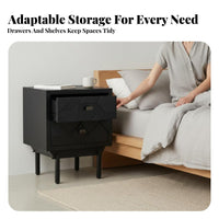 Durable Wood Legs Rattan Nightstand with Drawer Vintage Look Rattan Drawer End Table Japanese Inspired Indoor Furnishing century modernera Modern Design for Guesthouse Owners, homeowners, Bedroom, Small compact areas, Hotel Room, Hallway