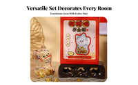 Feline Figurine Ornament with Gold Peanuts Wealth Attracting Fortunate Cat Glass Vessel of Luck Charm House Decoration for Desktop
