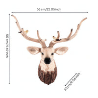 Deer Head with Antlers Wood-Look Deer Head Carved Wall Sculpture for Hallway