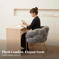 Nordic Design Woven Puff Armchair Comfortable Backrest Vanity Stool Soft Cushioning Accent Chair Minimalist Aesthetic for Salon Owners, Interior Decorators, Bedroom, Makeup Room, Reception Area, Reading Nook