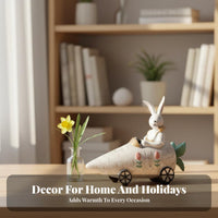 Creative Design Bunny in Carrot Car Figurine Hand-Painted Feature Rabbit Driving Carrot Vehicle Statue Easter Bunny Resin Ornament for Desktop, Office