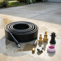 Pressure Washer Sewer Cleaning Kit Flexible Sewer Jet Hose Coiled Drain-Clearing Hose with Adapters for Homeowners