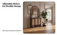 Integrated Shoe Storage screen Cabinet with Woven Doors Vintage influenced Room Divider Multi-Functional Design Household Furniture Ribbed Privacy Screen for Homeowners, Apartment Dwellers, Entryway, Foyer, Hallway