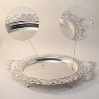 Serving Platter with Feet Silver Serving Platter with Handles Reflective Ornate Metal Tray for Hosts, Parties