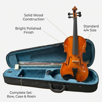 4/4 Full Size Acoustic Violin Outfit, Beginner Violin with Case, Glossy Finish Student Violin for Teens, Solid Wood Fiddle for Music Lessons