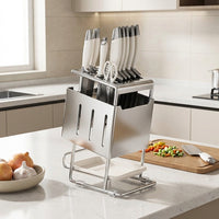 Thickened Bright Finish Slanted Knife Holder with Chopstick Holder (Stainless Steel Upgrade) and Thickened Gunmetal Grey Slanted Knife Holder.