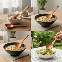 Natural Wood Wooden Soup Spoon with Hanging Hole Deep Bowl Long-Handled Spoon Smooth Polished Kitchen Utensil for Ramen, Hot Pot