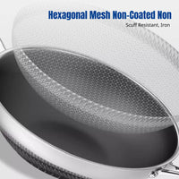 Hexagonal Wok, 316 Stainless Steel, No Coating, Ideal for Home Cooking