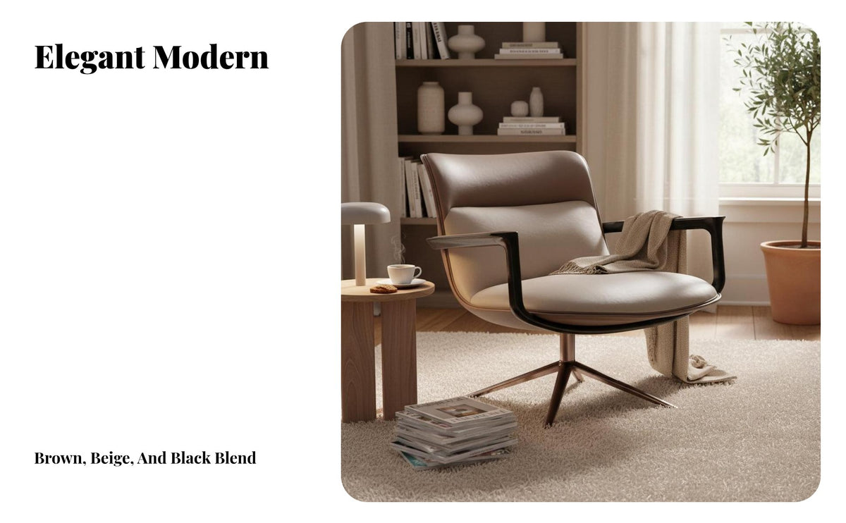 Italian Design Leather Lounge Chair Ergonomic Design Modern Accent Chair Two-Tone Color Leather Swivel Armchair for Interior Designers, Homeowners, Readers, Living Room, Reading Corner, Office, Bedroom