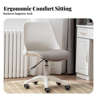 Foldable Backrest Armless Rolling Task Chair Height Adjustable Armless Rolling Stool 360-Degree Swivel Office Furniture Space-Saving for Students, Home Workers, Adults, Study Room, Bedroom, Small Areas, Vanity