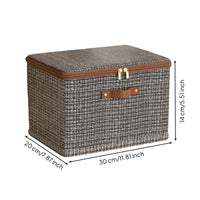 Zipper Closure Foldable Textile Storage Box Side Handles Zippered Textile Storage Box Fitted Lid Home Organizer Textured Woven Pattern