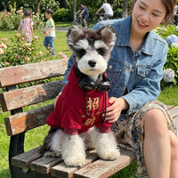 Dog Hoodie Small with Text Graphic, Thickened Polyester Fleece Lined Warm Sweater, Winter Warm Festive Clothing and New Year Outfit for Pets