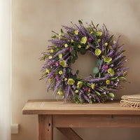 Artificial Lavender Wreath Faux Spring Wreath with Mixed Blossoms Outdoor for Front Door
