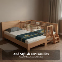 Beech Wood children's Bed Seamless Splicing Solid Wood Bed Extension Rounded Corners Wooden Crib for Infants, Young Children, Bedroom, Home
