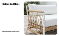 4 Pieces Nordic Design 4-Piece Rope Weave Chat Set Weather-withstandant Loveseat and Chair Set Water Garden Seating Group Easy to Clean for Families, partners, Homeowners, Sunroom, Patio, Balcony, Backyard