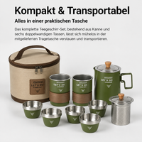 Camping Tea Set, heat-resistant teapot set made of 304, portable with double-wall anti-scald cups, for festivals & hikers