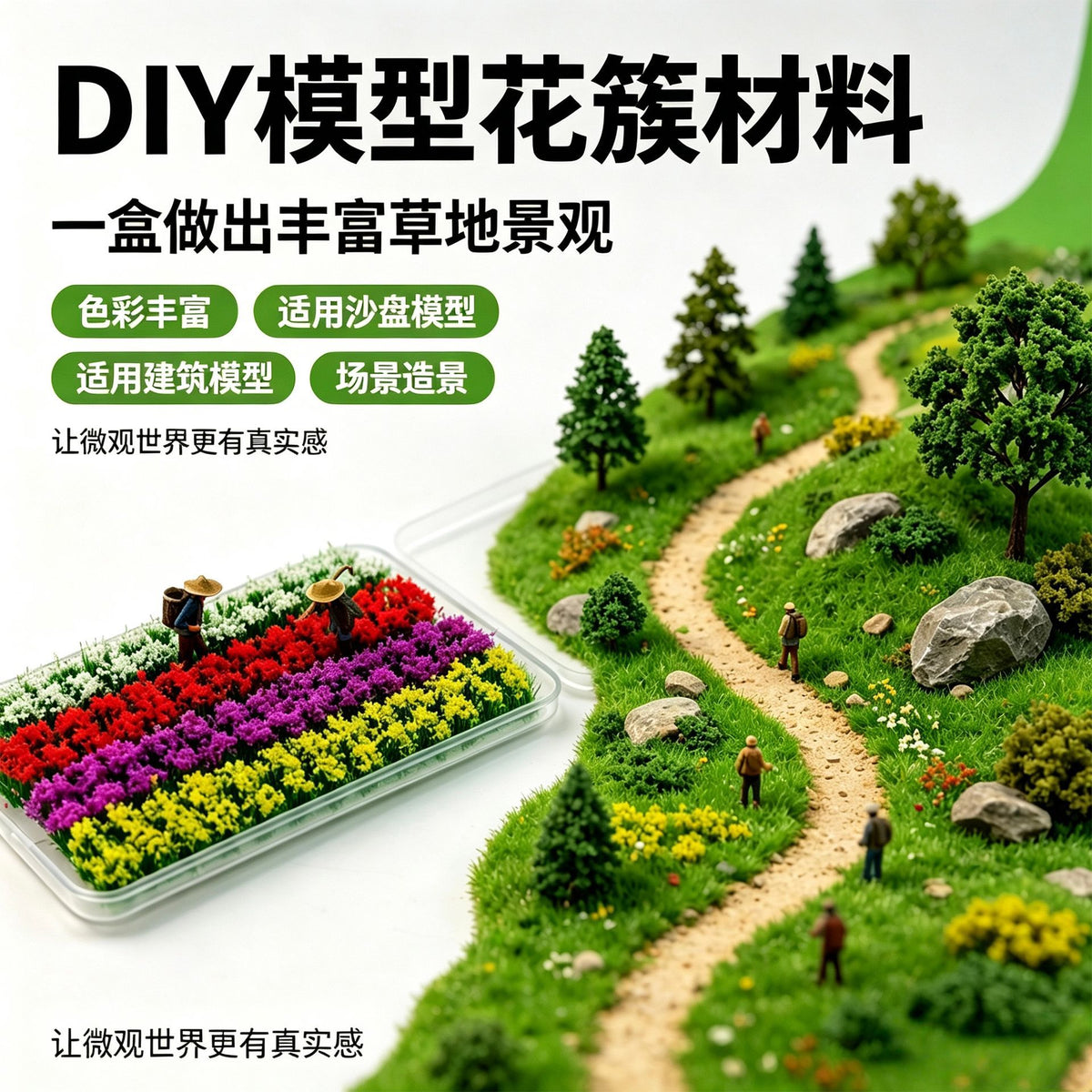 8mm 104-Piece Mixed Flower Cluster Model Miniature Vegetation for Train Sand Table Architecture DIY Craft Material