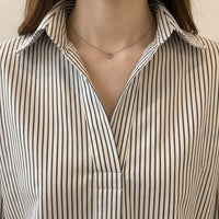 Women Striped Collared Shirt with Three Quarter Sleeves for Golf and Casual Wear, Loose Fit Pullover Top for Office and Going Out, Polyester Blend
