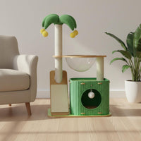 All-in-Single Design Coconut Tree Cat Condo Easy to Assemble Cat Scratching Post Tree Hanging Toys Skin-Friendly Material for Multiple Cats, Apartment