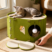Multi-Layer Felt Cat Cave Bed with Scratching Post for All Seasons