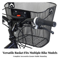 Built-in Handle Quick Release Bike Basket Easy Installation Detachable Metal Mesh Basket Lightweight for Commuters, Shoppers, Market Trips