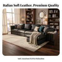 Lowheight Leather Sofa Italian Minimalist Design Living Room Furniture Top-Grain Cowhide Sectional for Apartment Dwellers, Homeowners, Home Interior