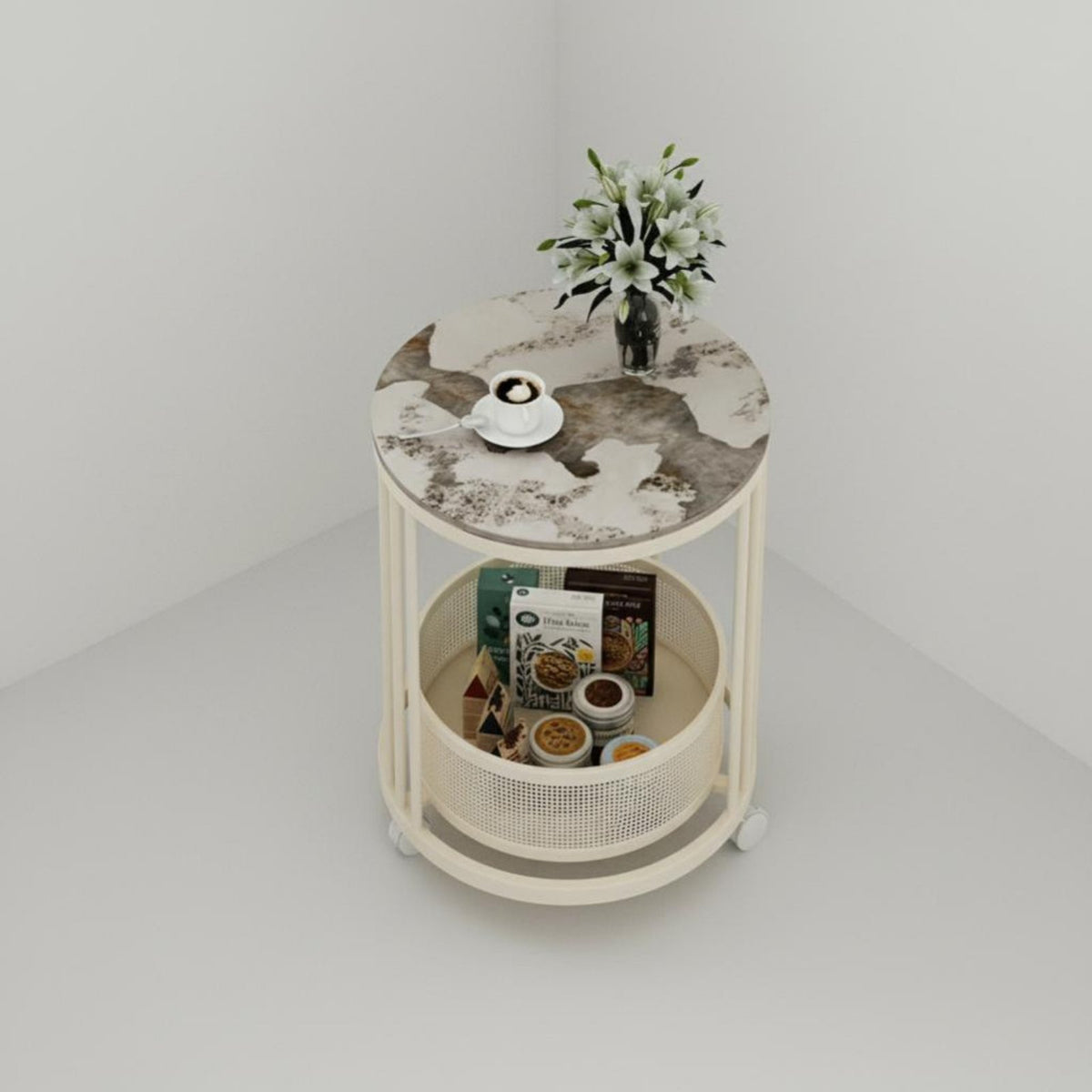 Mobile 2-Tier Rolling Mobile Two-Tier Trolley Space-Saving Design 2-Tier Rolling Trolley Versatile Use Side Table Lockable Casters for Apartment Dwellers, Homeowners, Students, Living Room, Bedroom, Small Areas, Balcony