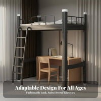 Metal Workstation Loft Bed Space-Saving Elevated Bed Bed with Desk and Wardrobe Multi-Functional Bedroom Furniture for Students, Teens