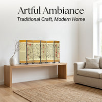 Handmade Chinese Lacquerware Folding Screen with Eight Steeds Painting, Desktop Room Divider for Living Decor and Office Decoration