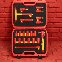 EV Ready Insulated Tool Kit Electric Insulated Socket Set Metric Tool Kit with Foam Trays Portable for Mechanics, Electricians, Diyers, Automotive Repair, Electrical Work, Roadside Emergencies, Workshops