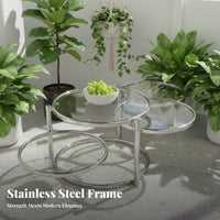 Minimalist design 2-Tier rotating Coffee Table Glass Top Household Furniture Space-Saving Sturdy and Stable for Apartment Dwellers, Homeowners, Adults, Living Room, Lounge Area, Bedroom, Office
