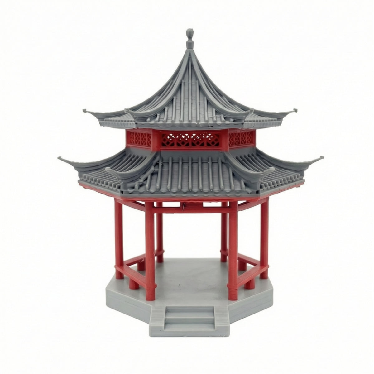 Two-Tier Chinese Pavilion with Pagoda Roof Ornate Pavilion Model Hexagonal Miniature Pagoda Traditional for Collectors
