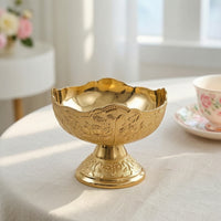 Pedestal Fruit Bowl Gold-Colored Bowl Embossed Serving Dish for Hosts, Centerpiece, Afternoon Tea, Pastry Presentation