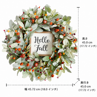 Entrance Wreath, Artificial Flower, Berry, Eucalyptus Wreath, 45cm, Autumn, Pumpkin, Wall Decoration, Natural, Interior Decor