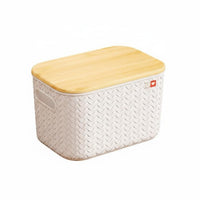 Storage Box with Bamboo Lid particleproof Organizing Basket Built-in Handles