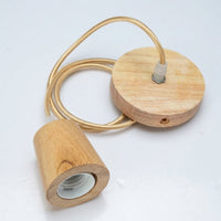 Desk Lamp and Table Lamp Base in Wood, Pendant Light Fitting with E27 Lamp Bulb, 1m Woven Cord for Kitchen Lighting, DIY Square Bulb Holder Base