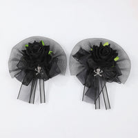 暗黑哥特风骷髅玫瑰胸花万圣节派对胸针手腕花暗黑系派对配饰花