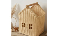 House-Shaped Basket Handwoven rattan Basket with Handle Decorative for Kids, Tabletop, Bookshelf, Nursery