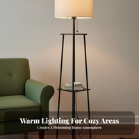 3-Way Dimmable Shelf Floor Lamp Space-Saving Design Floor Lamp with Storage Shelves Soft Glare-Glare-Reducing Light LED Bulb Included for Students, Book Lovers, Homeowners, Living Room, Bedroom, Office, Reading Nook