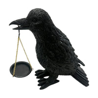Resin Candle Holder with Hanging Tray Sculpted Raven Candle Holder Witchy Bird Sculpture Macabre for Bookshelf