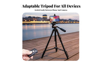 Portable Camera Tripod 3-Way Pan Head Phone Tripod Multi-Device Support Live Broadcasting Stand Lightweight for Photographers, Content Creators, Outdoor, Footage Recording, Travel, Workshop